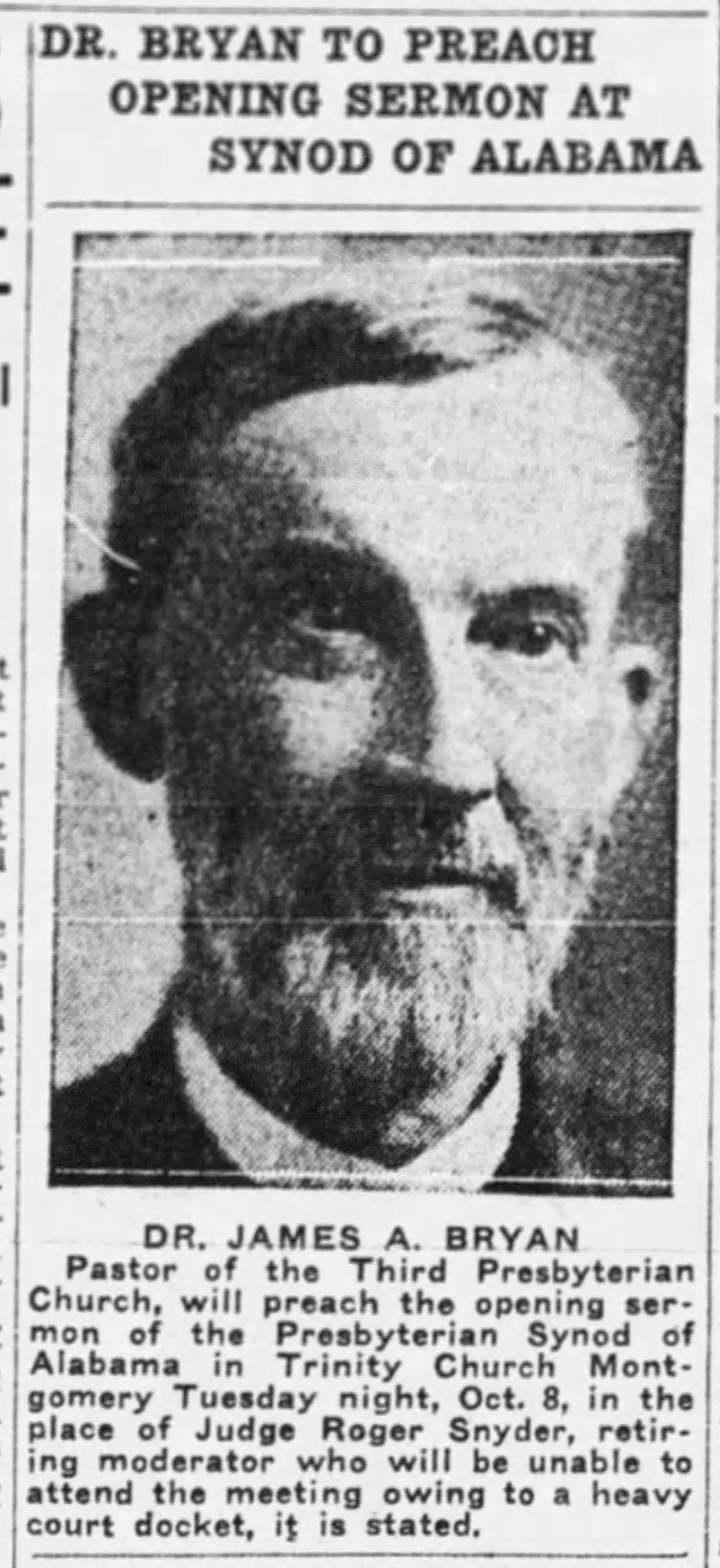 Dr. Bryan To Preach Opening Sermon At Synod of Alabama